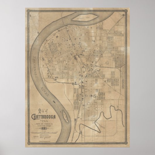 Vintage Karte von Chattanooga TN (1885) Poster (Vorne)