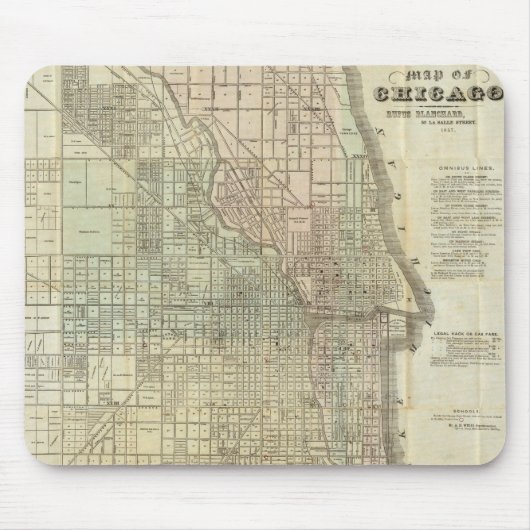 Vintage Karte von Chicago (1857) Mousepad (Vorne)