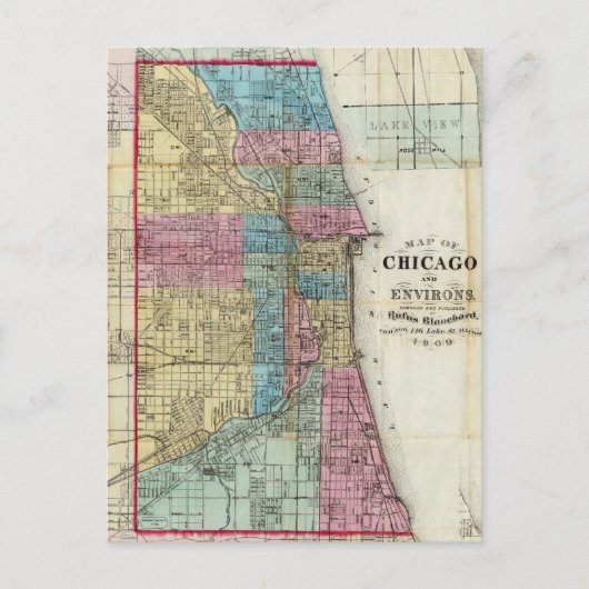 Vintage Karte von Chicago (1869) (Vorderseite)