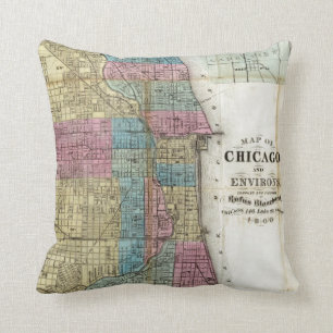 Vintage Karte von Chicago (1869) Kissen