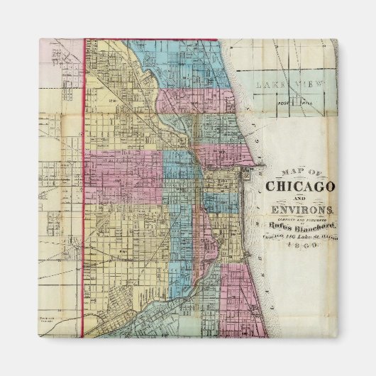 Vintage Karte von Chicago (1869) Magnet (Vorne)