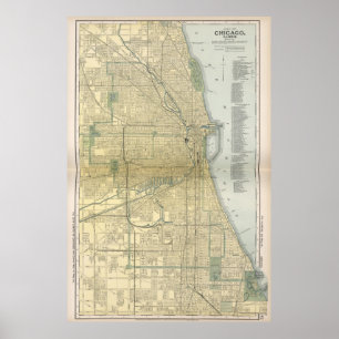 Vintage Karte von Chicago (1891) Poster