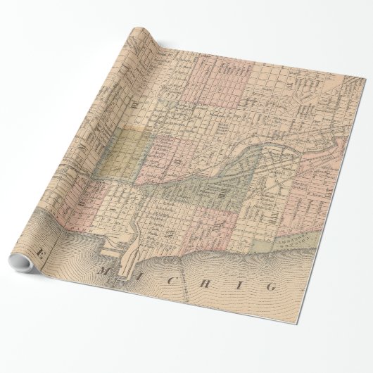 Vintage Karte von Chicago Illinois (1876) Geschenkpapier (Ungerollt)