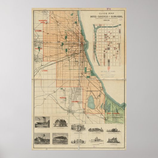 Vintage Karte von Chicago Illinois (1889) Poster (Vorne)