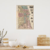 Vintage Karte von Chicago Poster (Küche)