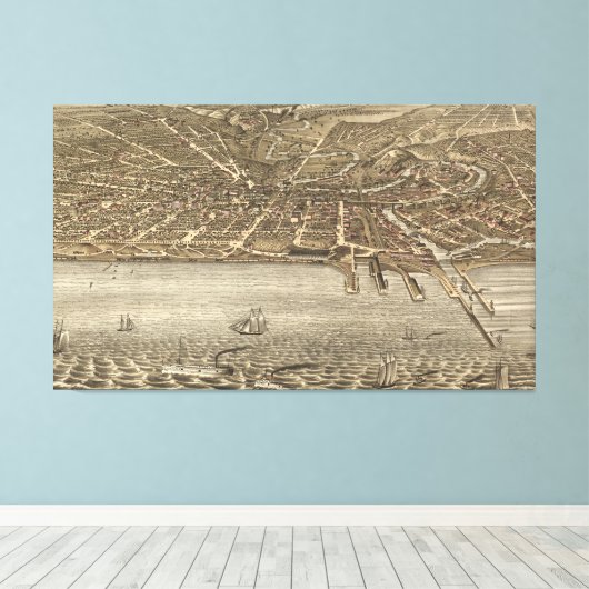 Vintage Karte von Cleveland (1877) Leinwanddruck (Insitu (Holzboden))