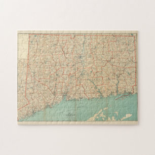 Vintage Karte von Connecticut (1893) Puzzle