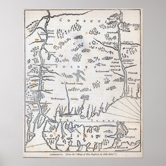 Vintage Karte von Connecticut Poster (Vorne)