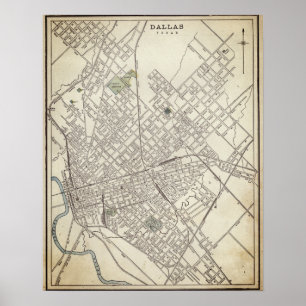 Vintage Karte von Dallas, TX (1890) Poster