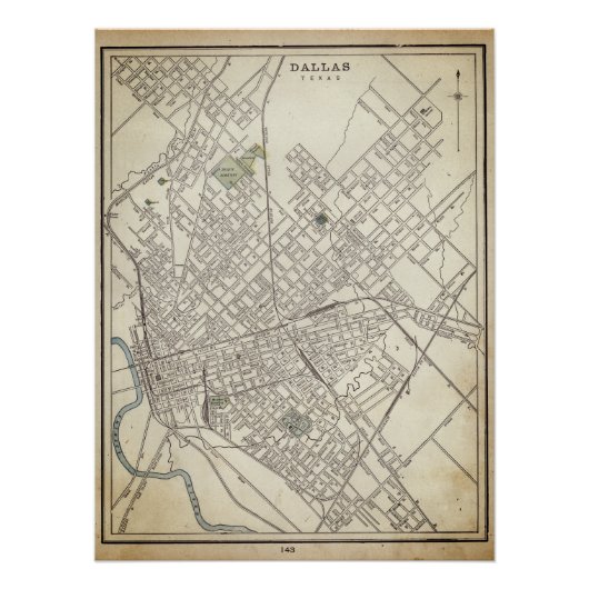Vintage Karte von Dallas, TX (1890) Poster (Vorderseite)