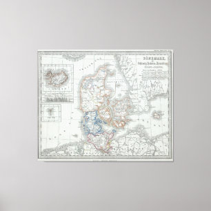 Vintage Karte von Dänemark (1862) Leinwanddruck
