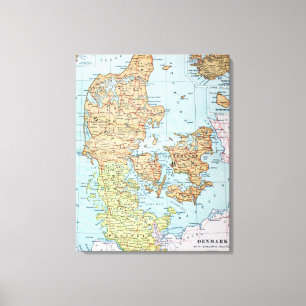 Vintage Karte von Dänemark (1905) Leinwanddruck