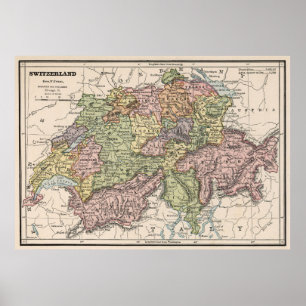 Vintage Karte von der Schweiz (1882) Poster