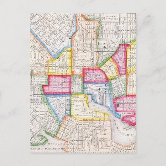 Vintage Karte von Downtown Baltimore (1860) (Vorderseite)