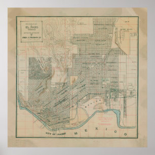Vintage Karte von El Paso TX (1914) Poster