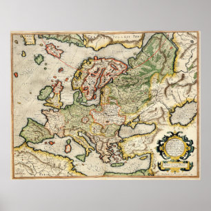 Vintage Karte von Europa (1596) Poster