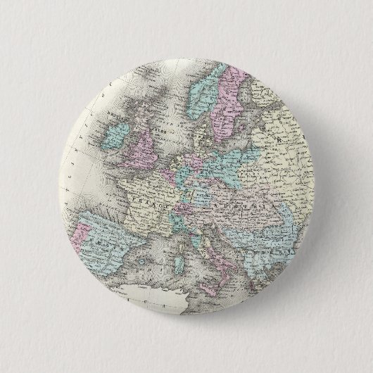 Vintage Karte von Europa (1855) Button (Vorderseite)
