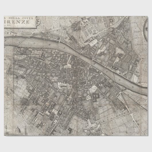 Vintage Karte von Florenz Italien (1847) Geschenkpapier (Flach)