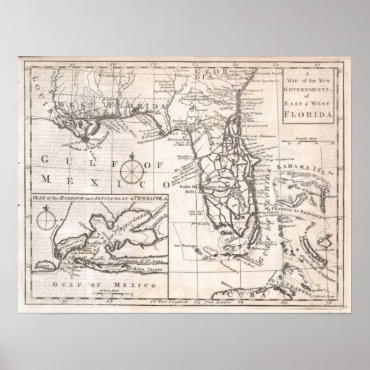 Vintage Karte von Florida (1763) Poster (Vorne)