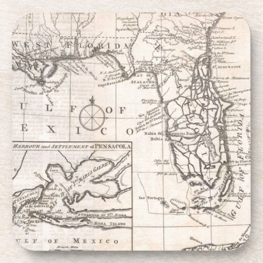 Vintage Karte von Florida (1763) Untersetzer (Vorderseite)