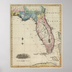 Vintage Karte von Florida (1823) Poster
