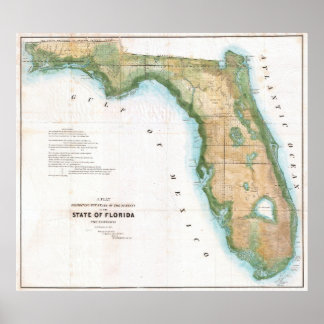 Vintage Karte von Florida 1848 Poster