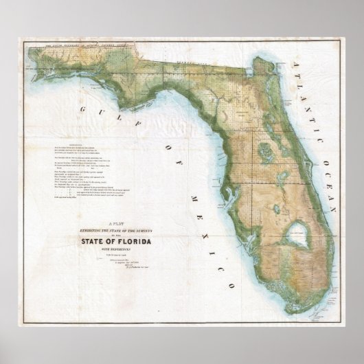 Vintage Karte von Florida (1848) Poster (Vorne)