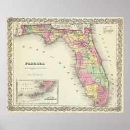 Vintage Karte von Florida (1856) Poster