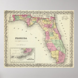Vintage Karte von Florida (1856) Poster