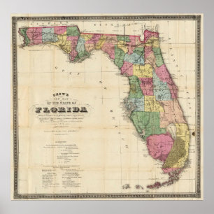 Vintage Karte von Florida (1870) Poster
