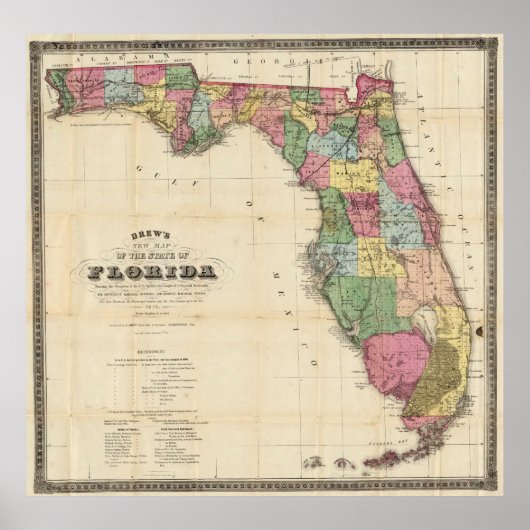 Vintage Karte von Florida (1870) Poster (Vorne)