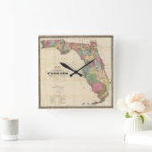 Vintage Karte von Florida (1870) Quadratische Wanduhr (Zuhause)