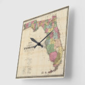 Vintage Karte von Florida (1870) Quadratische Wanduhr (Winkel)