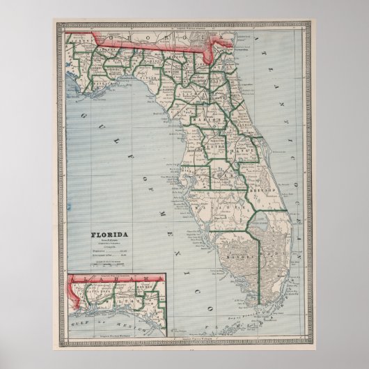 Vintage Karte von Florida (1883) Poster (Vorne)