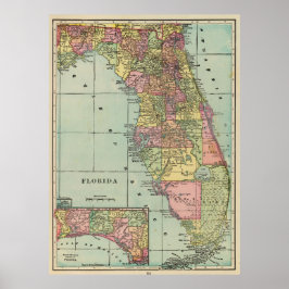 Vintage Karte von Florida (1909) Poster