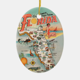 Vintage Karte von Florida Keramik Ornament