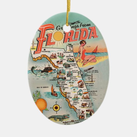 Vintage Karte von Florida Keramik Ornament (Vorne)