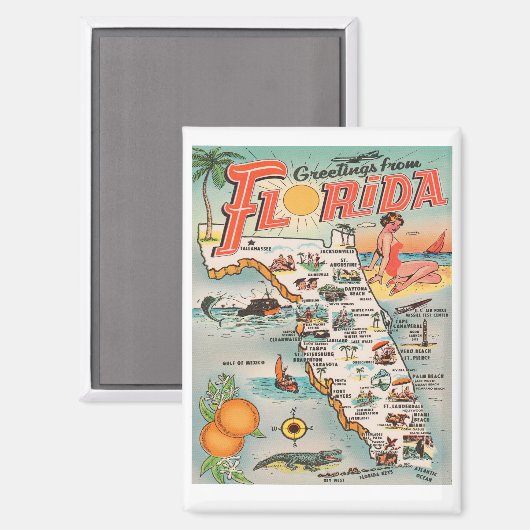 Vintage Karte von Florida Magnet (Vorderseite/Rückseite)