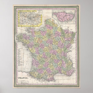 Vintage Karte von Frankreich, 1853 Poster