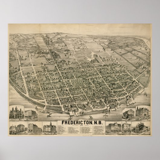 Vintage Karte von Fredericton New Brunswick (1882) Poster (Vorne)