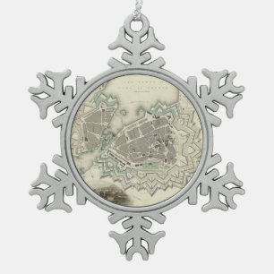 Vintage Karte von Genf (1841) Schneeflocken Zinn-Ornament