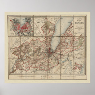 Vintage Karte von Genf um 1900 Poster