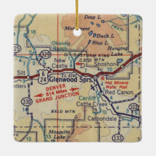 Vintage Karte von Glenwood Springs Keramikornament