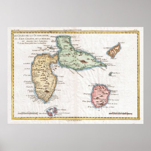 Vintage Karte von Guadeloupe (1780) Poster (Vorne)