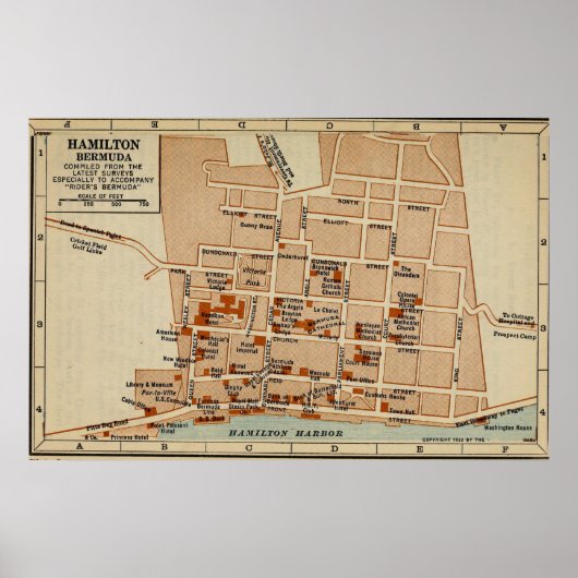 Vintage Karte von Hamilton Bermuda (1922) Poster (Vorne)
