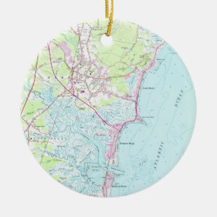 Vintage Karte von Hampton Beach NH (1957) Keramikornament