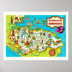 Vintage-Karte von Honduras Druck Poster