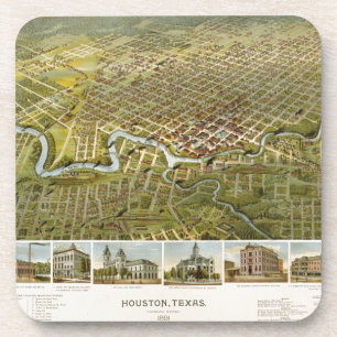 Vintage Karte von Houston Texas (1891) Getränkeuntersetzer