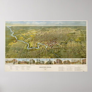 Vintage Karte von Houston Texas (1891) Poster