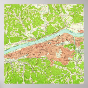 Vintage Karte von Huntington West Virginia (1957) Poster